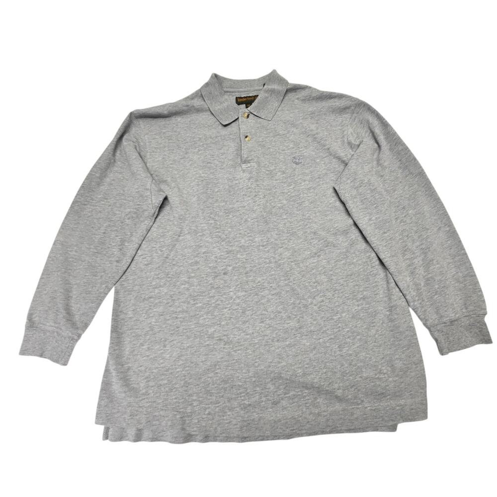 Vtg Timberland Shirt Mens Medium Gray Longsleeve Polo Neck Logo Casual Oversized